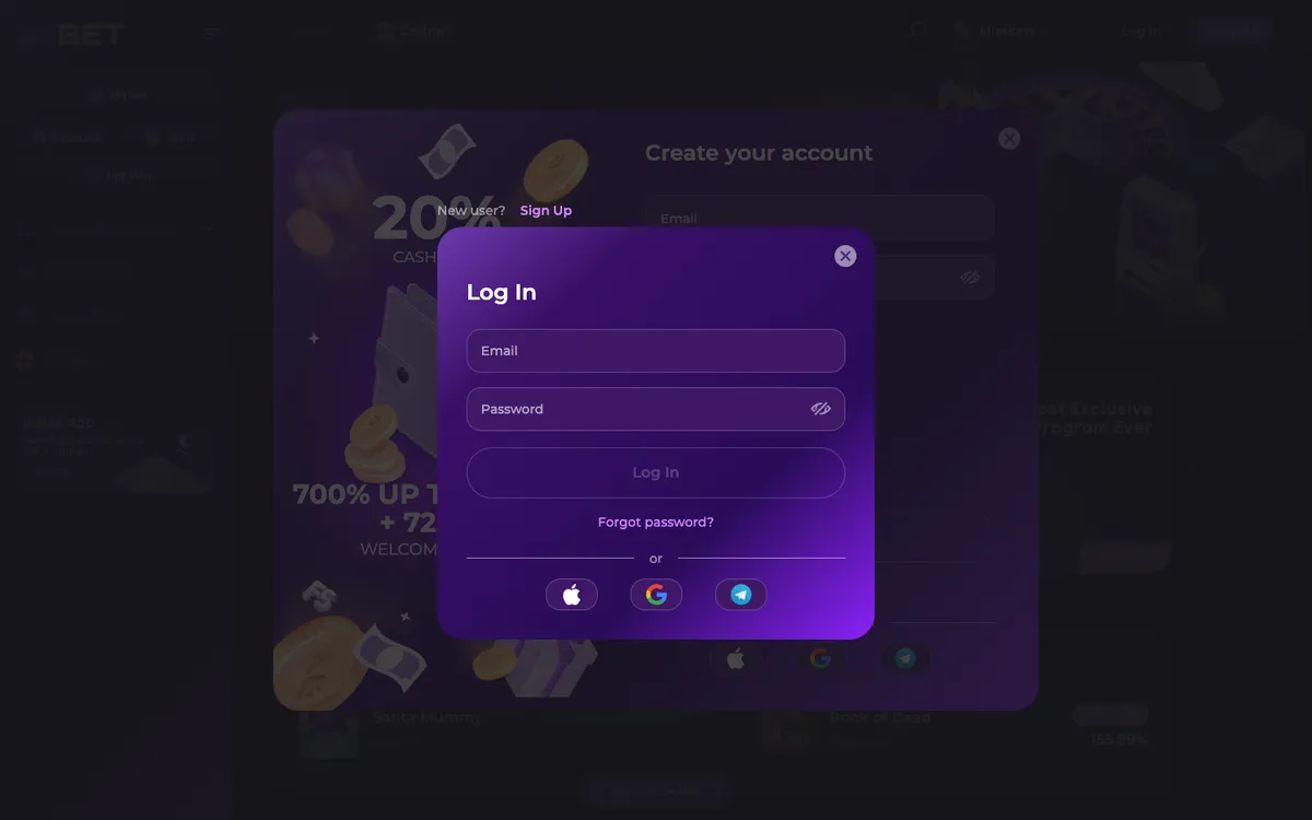 0x.bet Casino — Sign-up, captured from Brazil