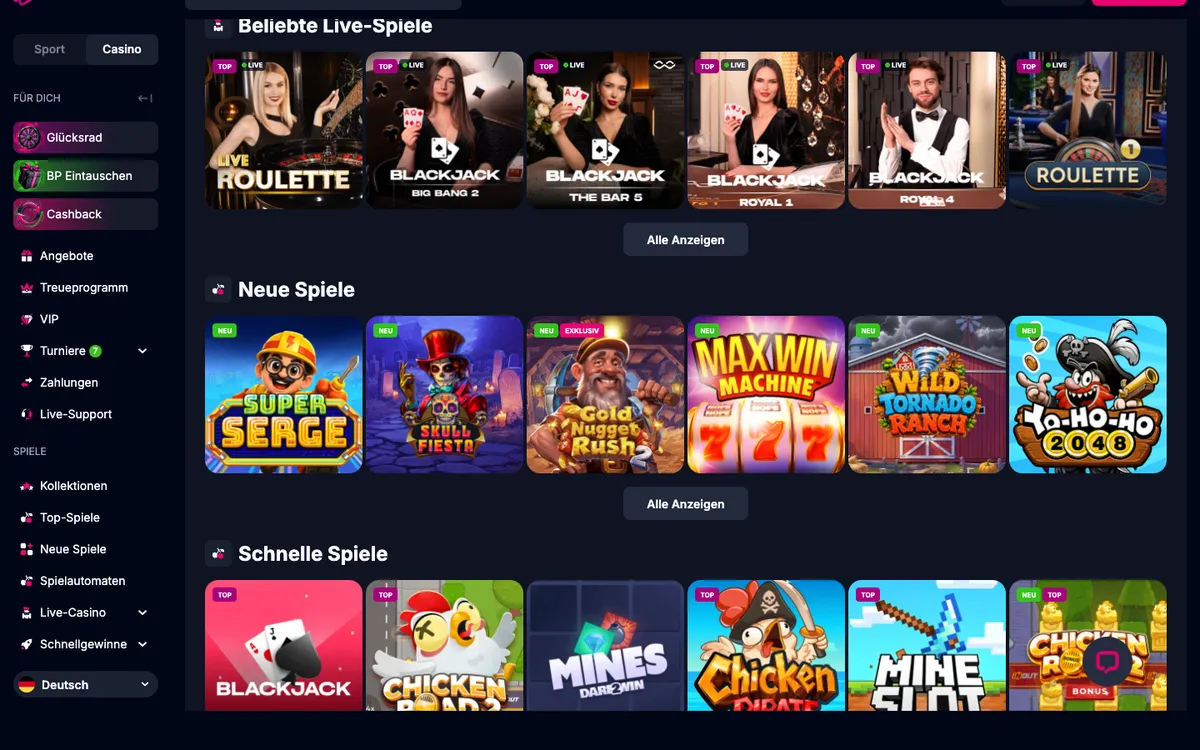 Betsio Casino — «Главная», снято из страны Германия