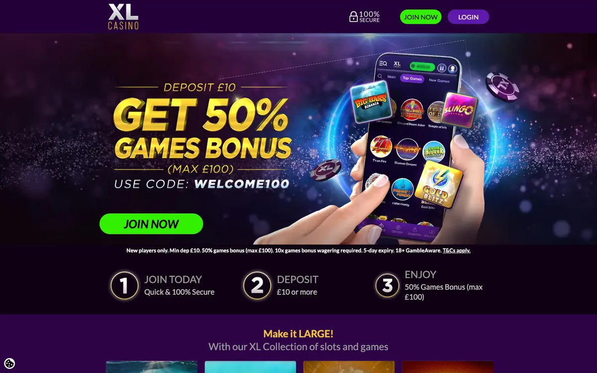 XL Casino — Home page, captured from United Kingdom