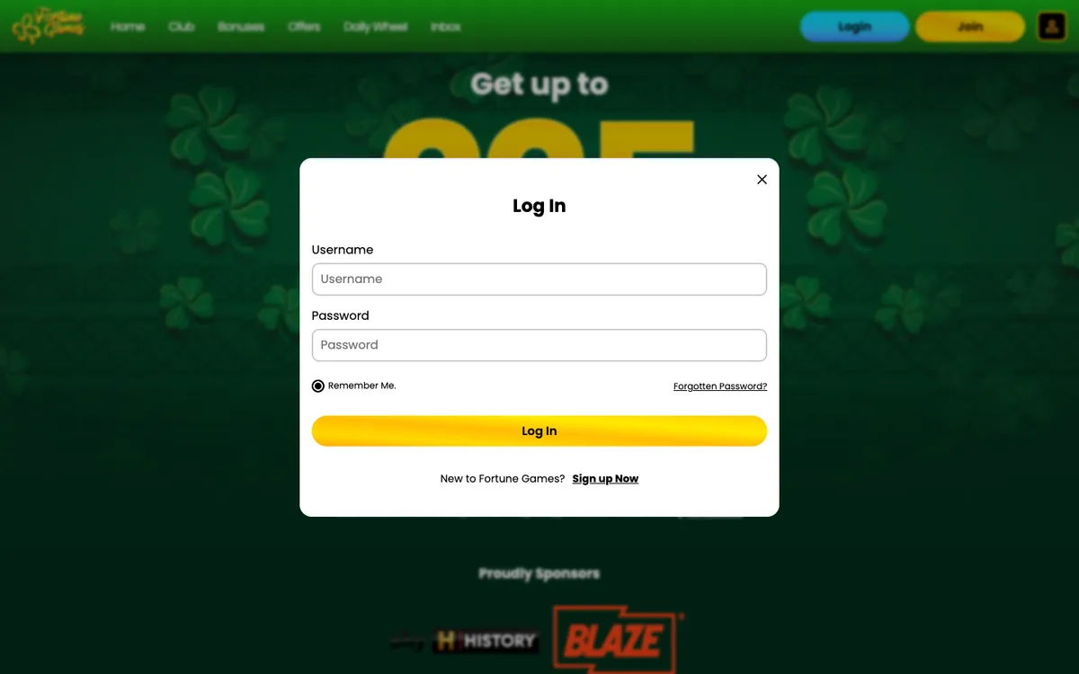 Fortune Games Casino — Sign-up, captured from United Kingdom