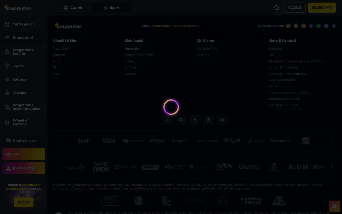 Golden Star Casino — «Акции», снято из страны Италия