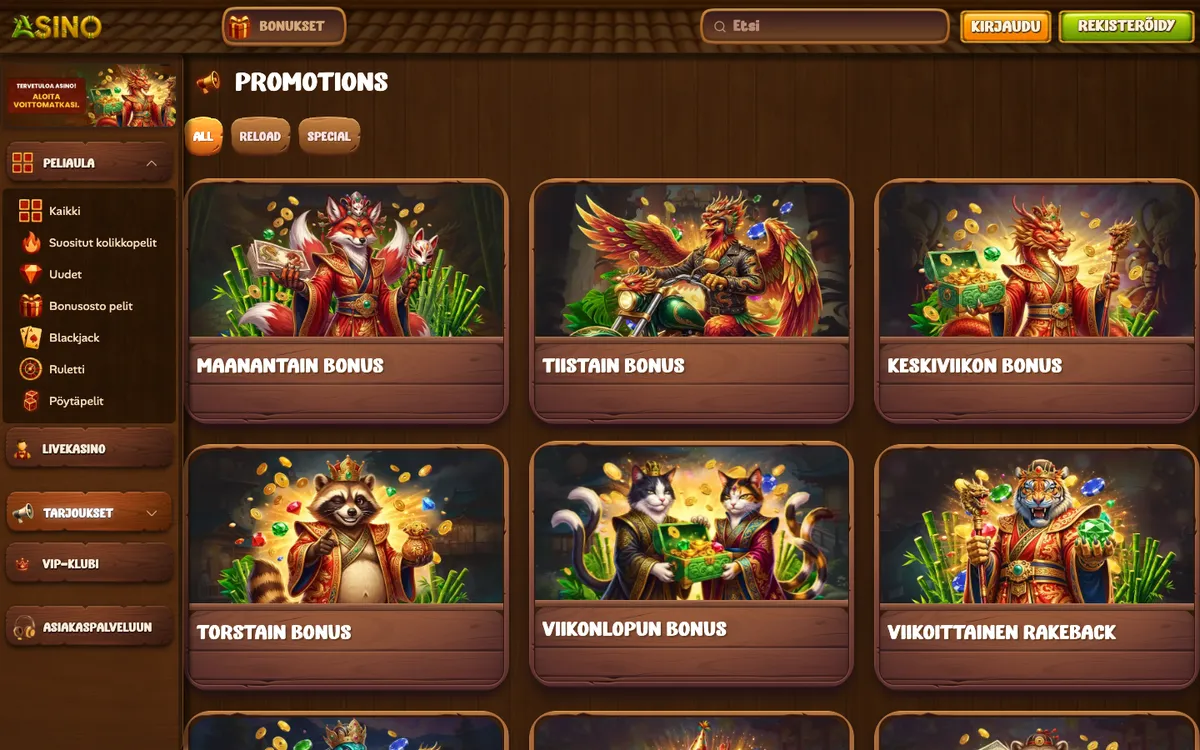 Asino Casino — Promotions, captured from Finland