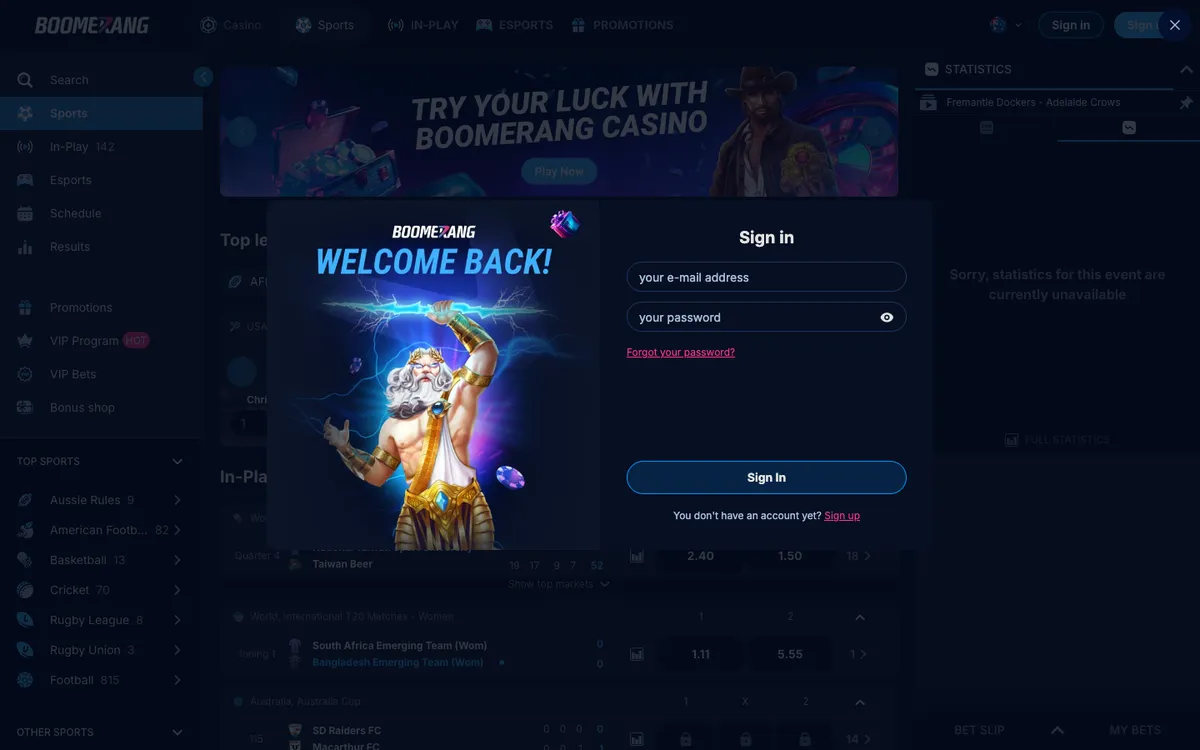 Boomerang-bet.io Casino — Sign-up, captured from Australia