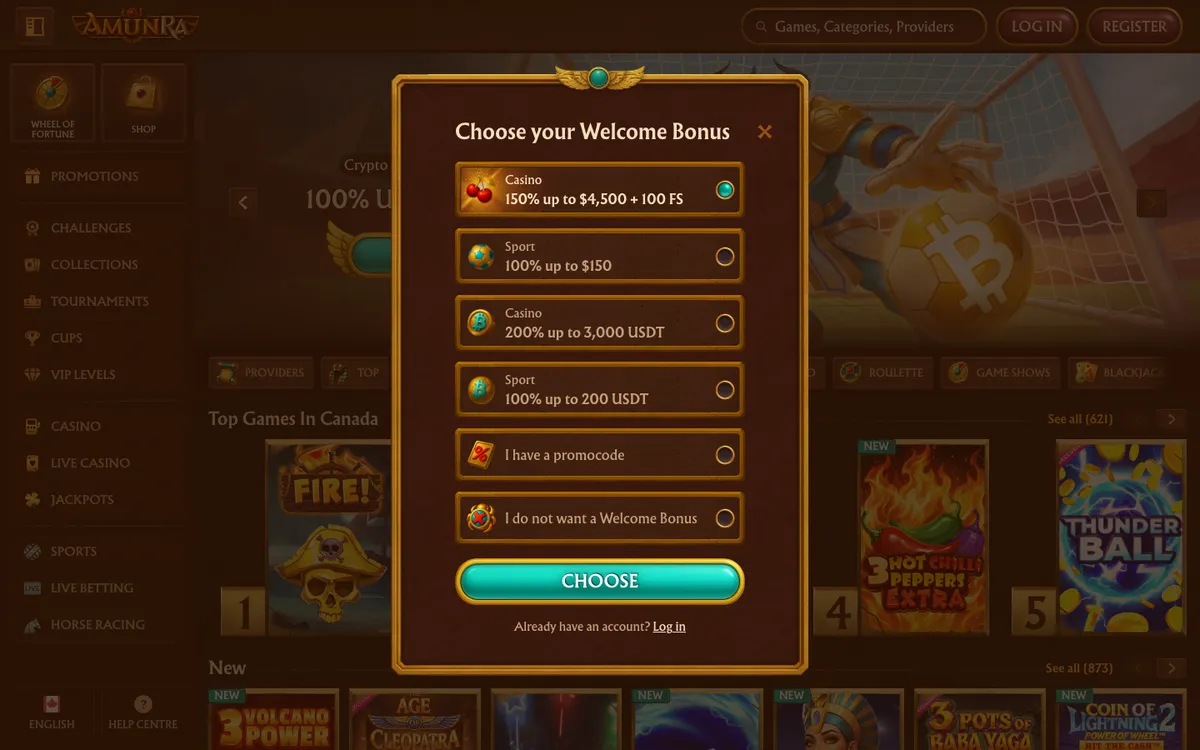 AmunRa Casino — Sign-up, captured from Canada
