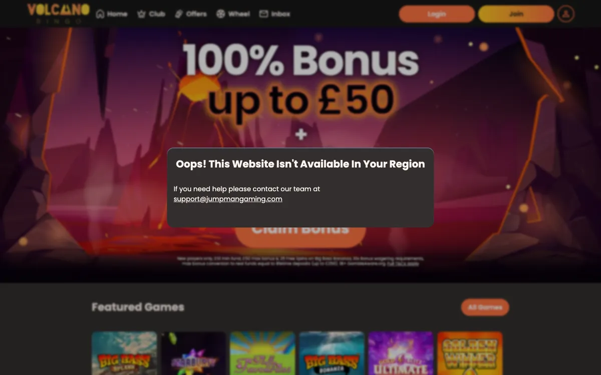 Volcano Bingo Casino — «Главная», снято из страны Австрия