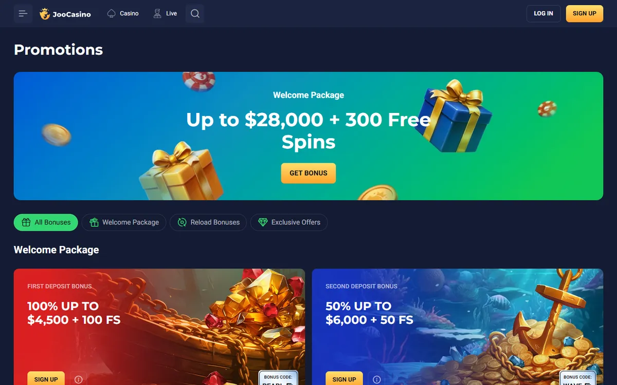 Joo Casino — «Акции», снято из страны Канада
