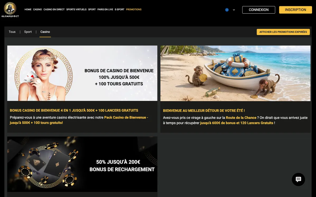 Olympusbet Casino — Promotions, captured from France