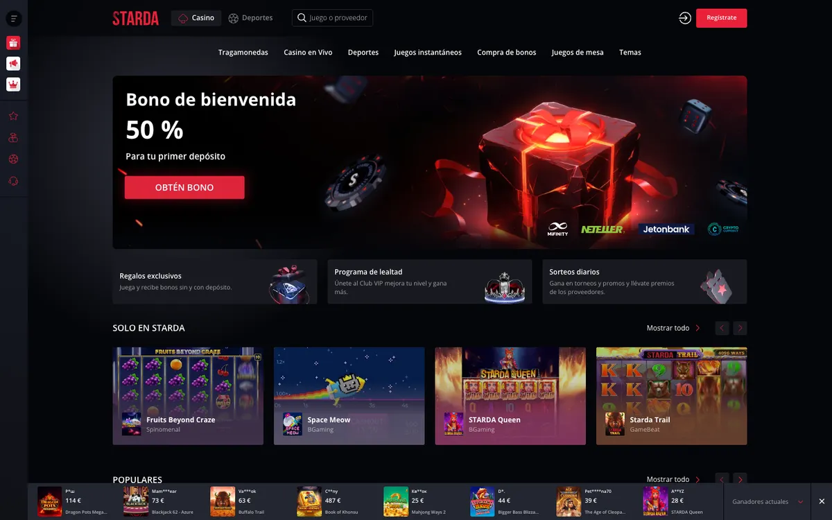 Starda Casino — «Главная», снято из страны Испания