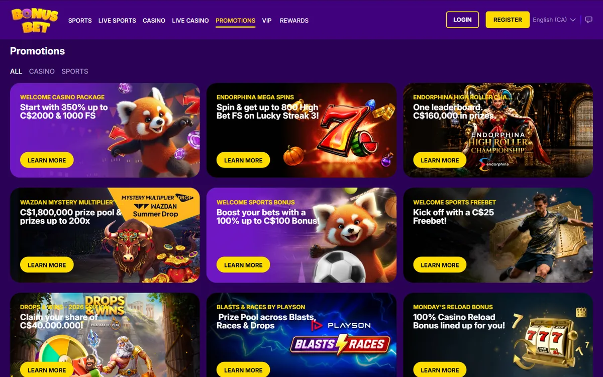 BonusBet Casino — Promotions, captured from Canada