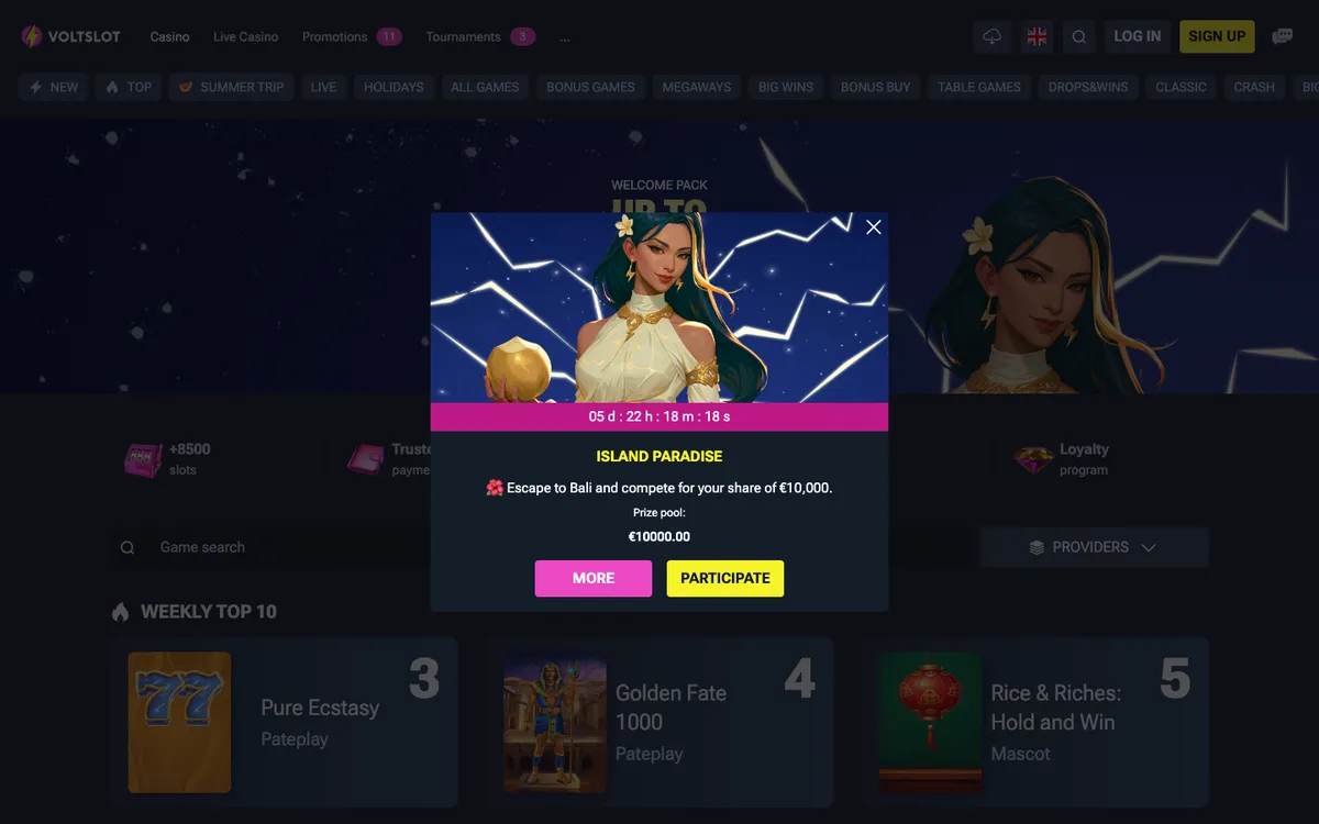 Voltslot Casino — Home page, captured from Canada
