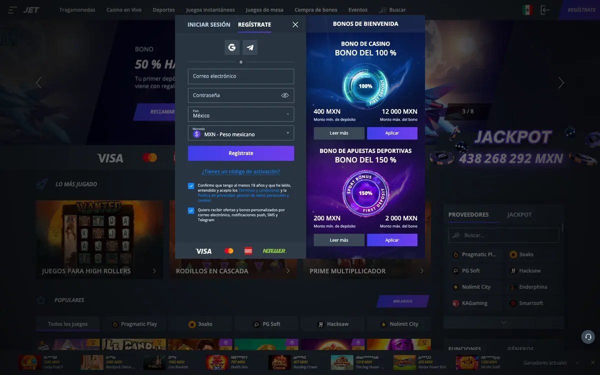 Jet Casino — «Главная», снято из страны Мексика