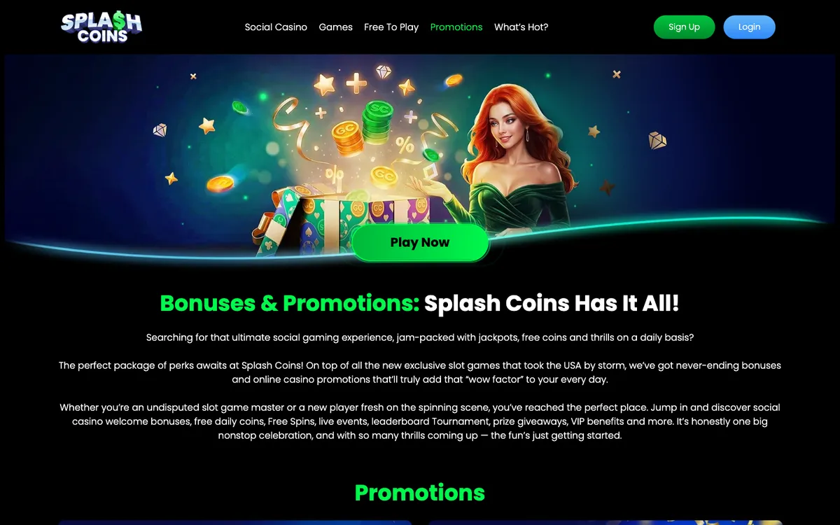 SplashCoins Casino — «Акции», снято из страны Соединенные Штаты