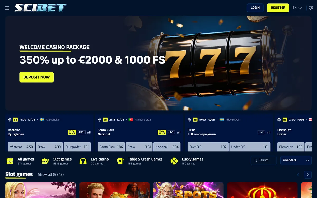 Scibet Casino — Home page, captured from Belgium