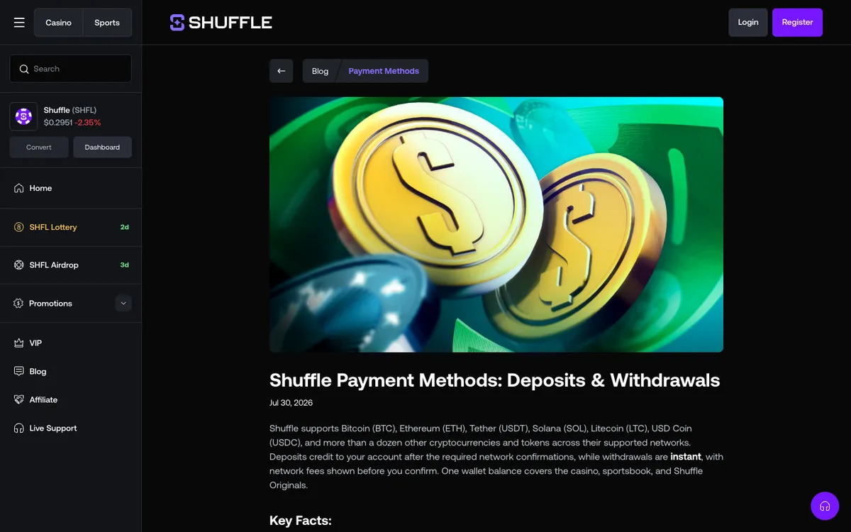 Shuffle Casino — Payments, captured from New Zealand
