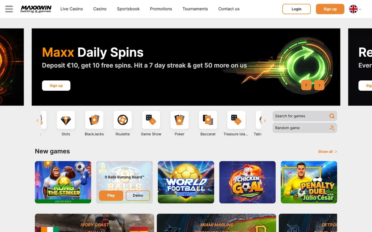Maxxwin Casino — Home page, captured from Argentina