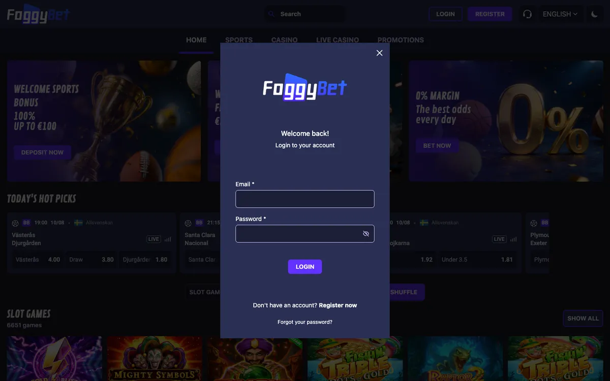 FoggyBet Casino — Sign-up, captured from Austria