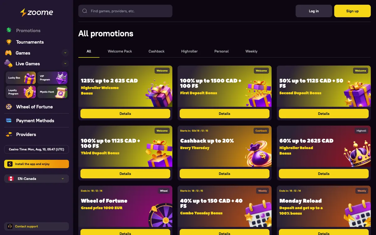 Zoome Casino — Promotions, captured from Austria
