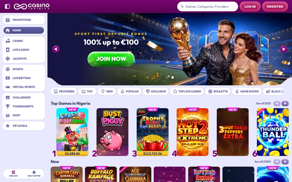 Casino Infinity — «Главная», снято из страны Нигерия