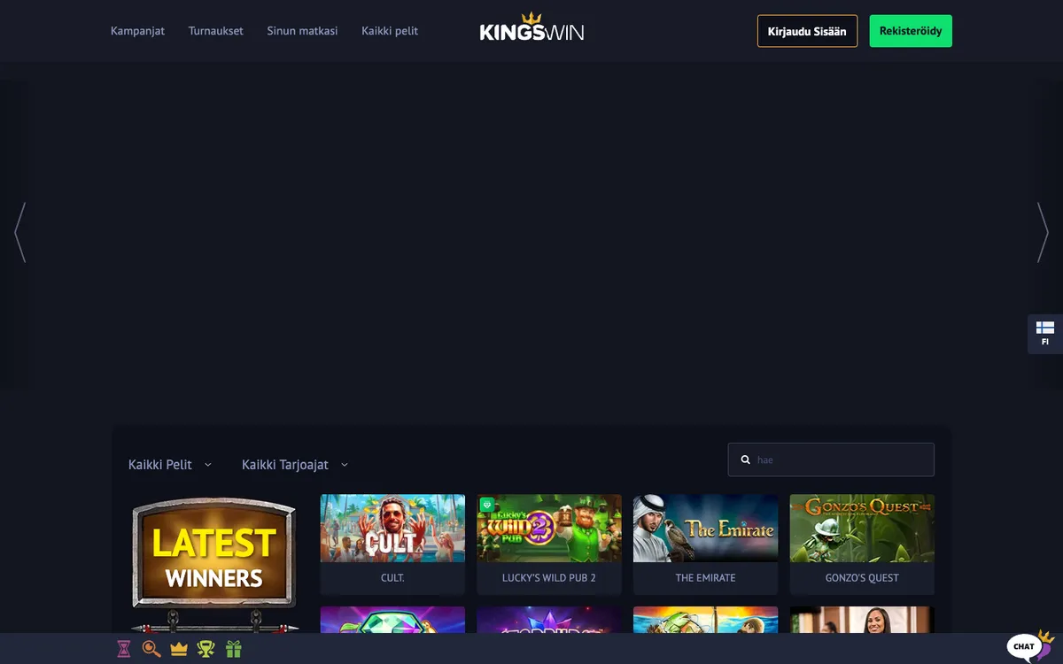 KingsWin Casino — Home page, captured from Finland