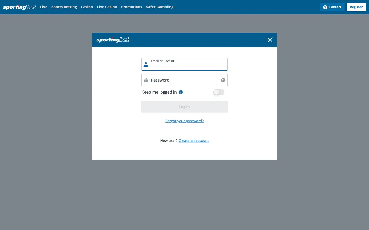 Sportingbet Casino — Sign-up, captured from United Kingdom