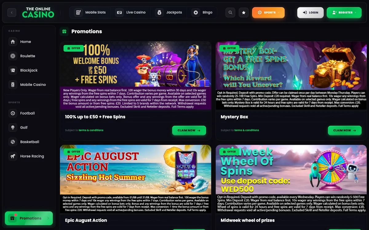 TheOnlineCasino — Promotions, captured from New Zealand