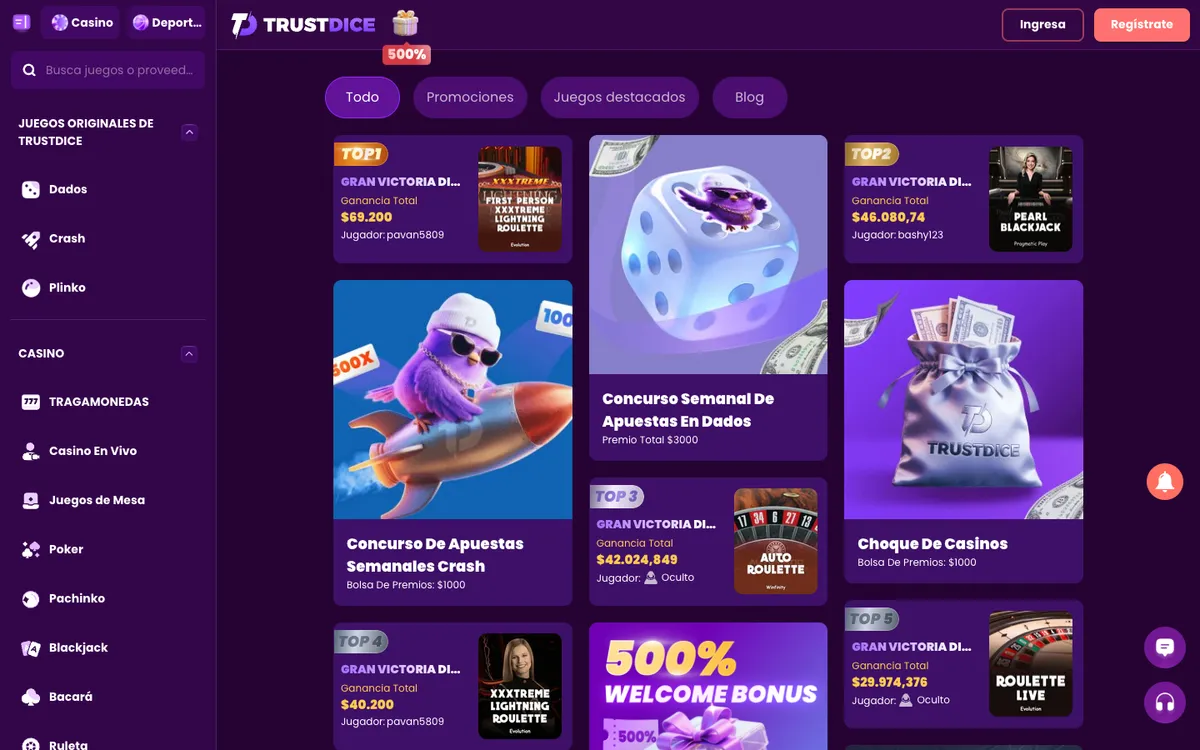 TrustDice Casino — «Акции», снято из страны Испания