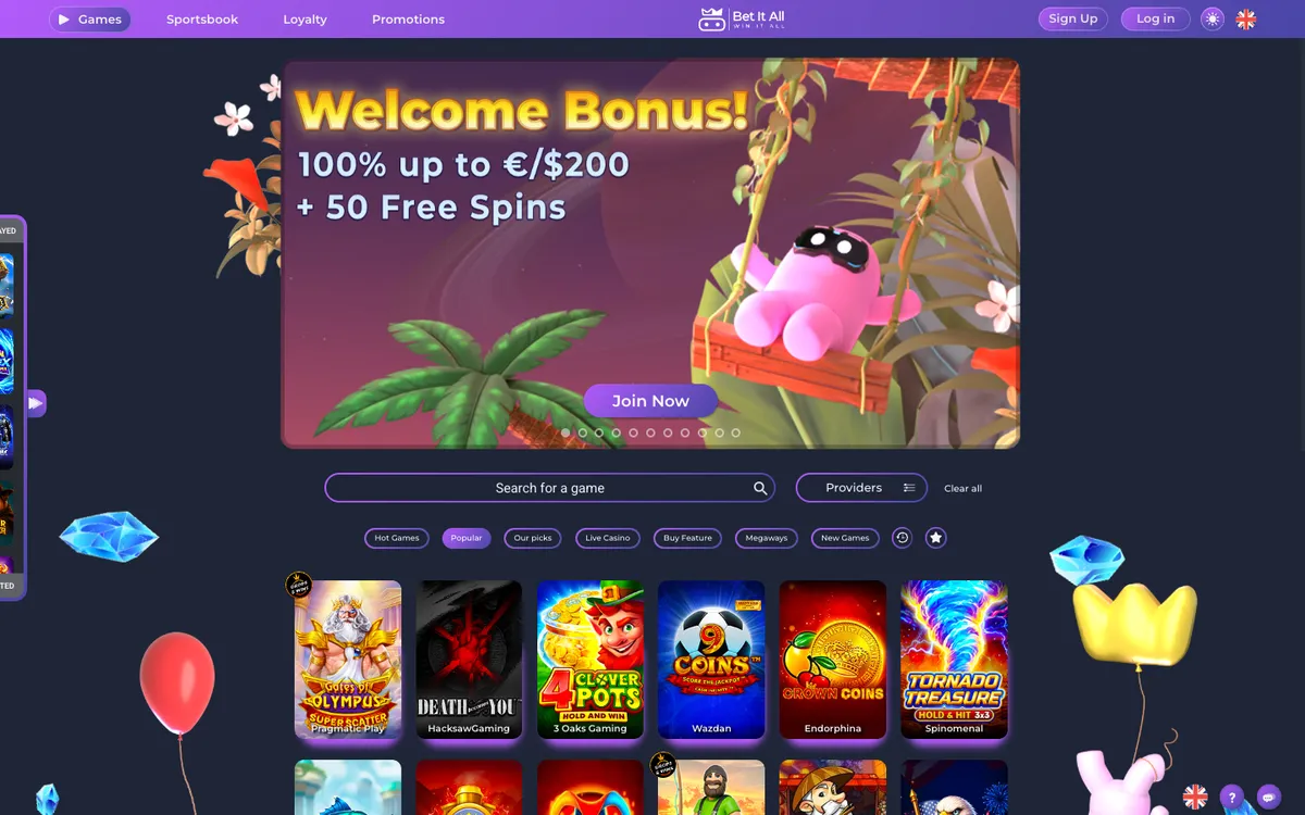 Bet It All Casino — Home page, captured from Canada