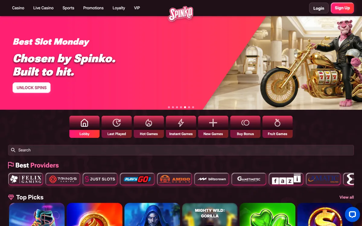 SpinkoCasino — Home page, captured from Belgium