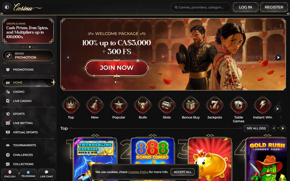 Casina Casino — «Главная», снято из страны Канада