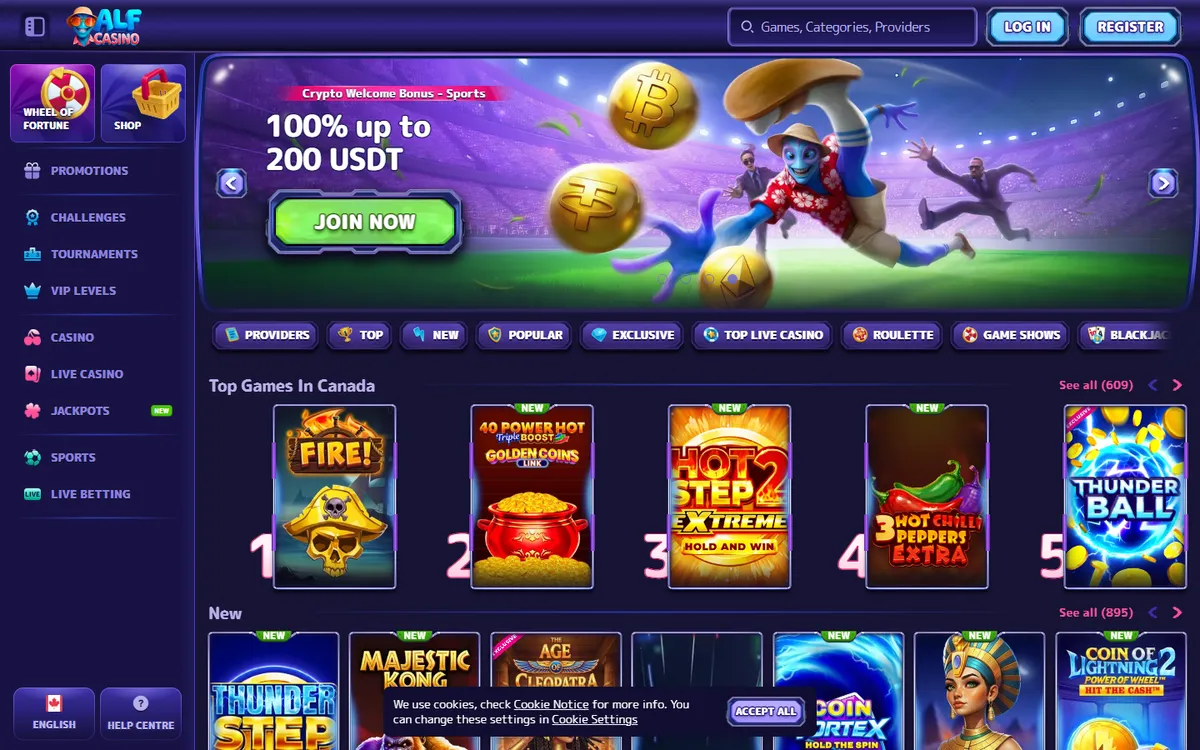 Alf Casino — Home page, captured from Canada