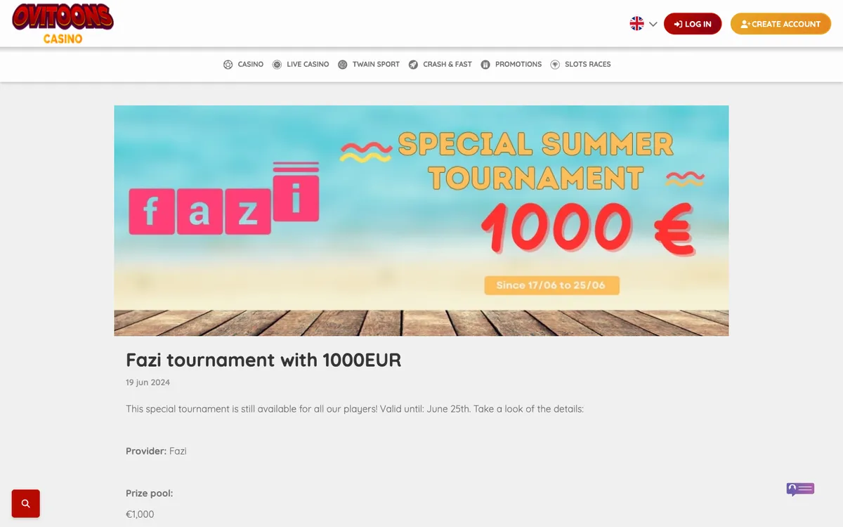 Ovitoons Casino — Home page, captured from Austria