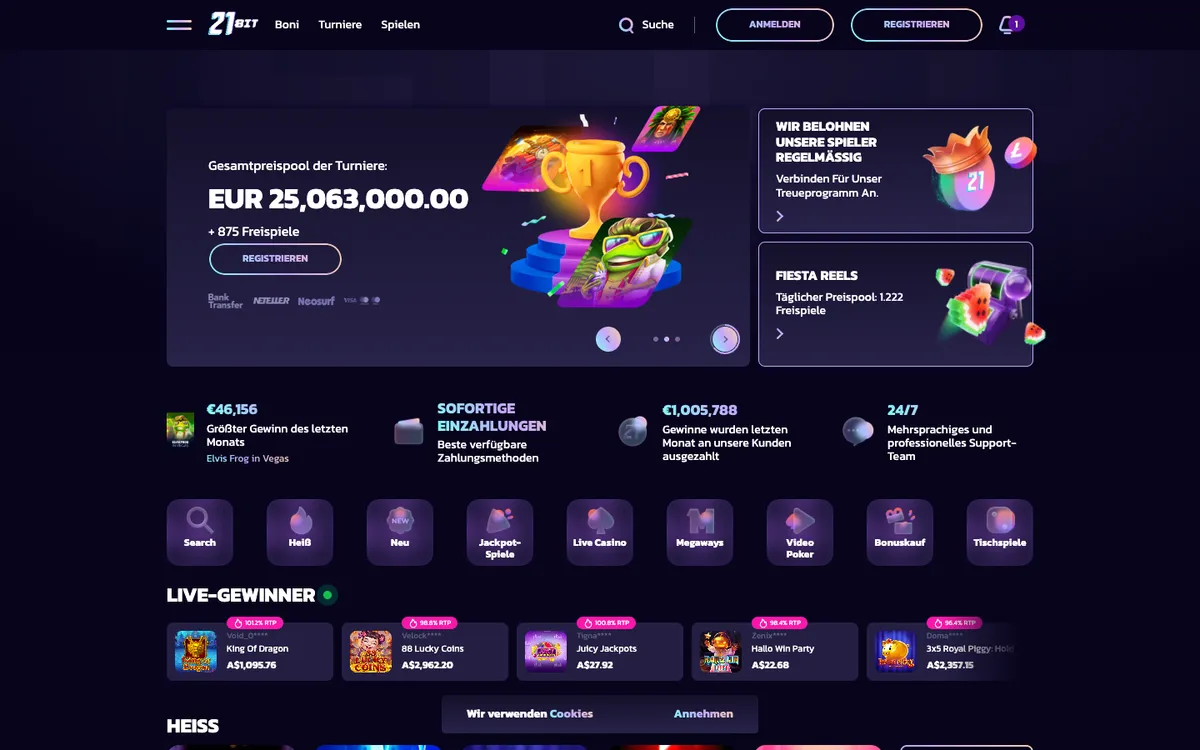 21bit Casino — Home page, captured from Austria