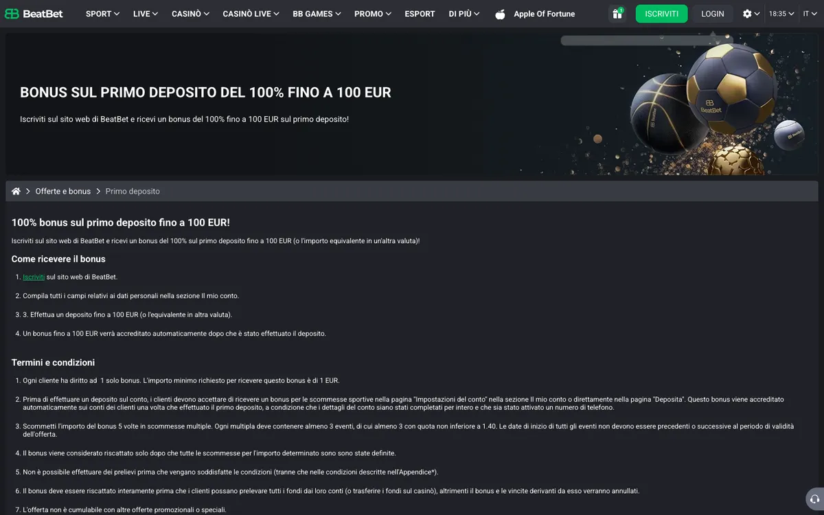 BeatBet Casino — Sign-up, captured from Italy