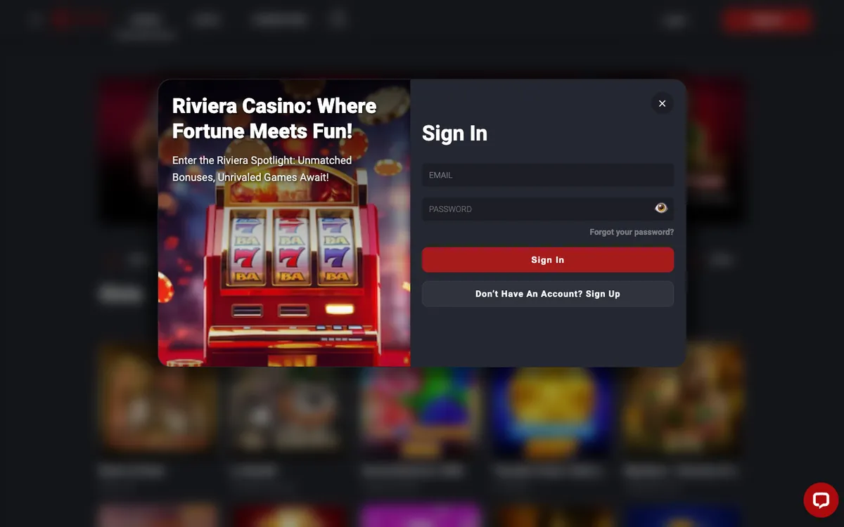 Riviera Casino — Sign-up, captured from Australia