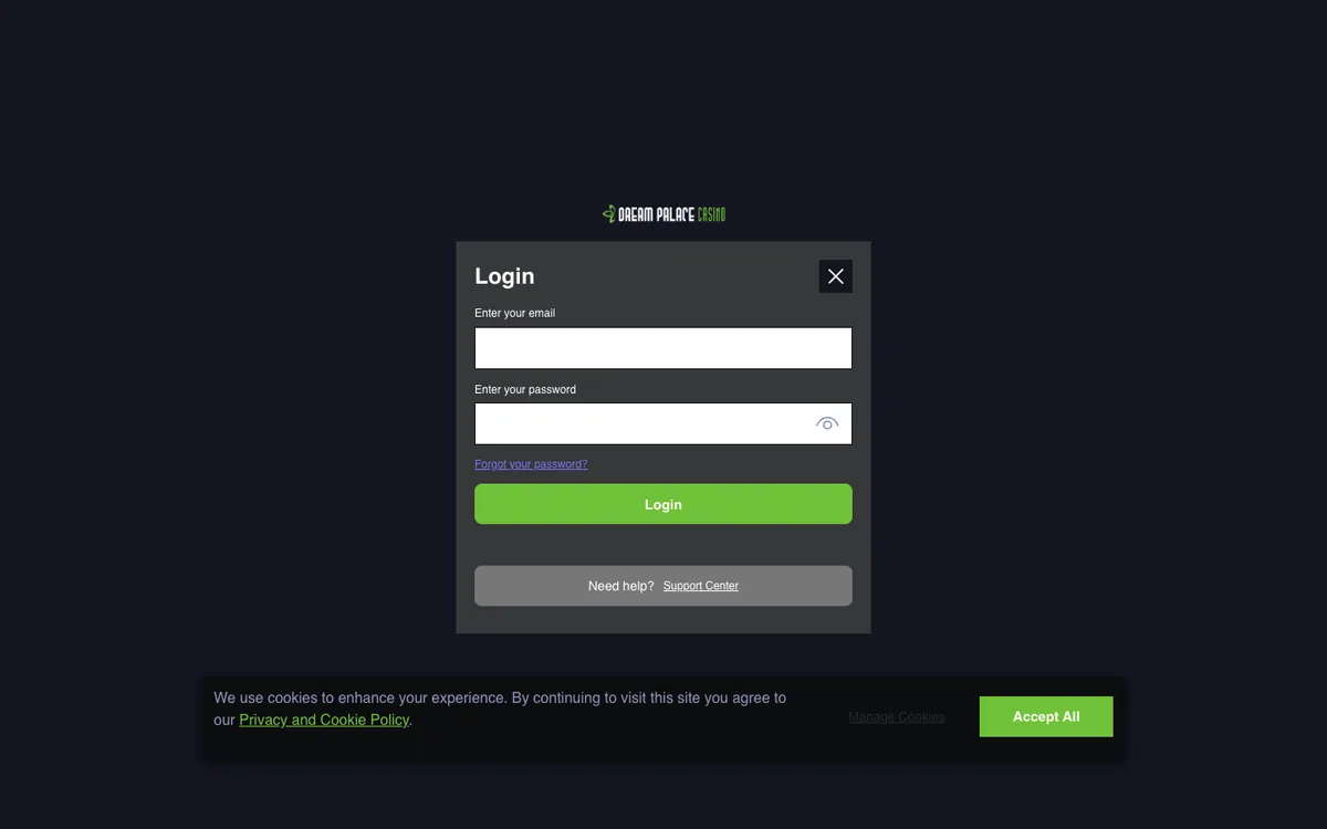 Dream Palace Casino — Sign-up, captured from Australia