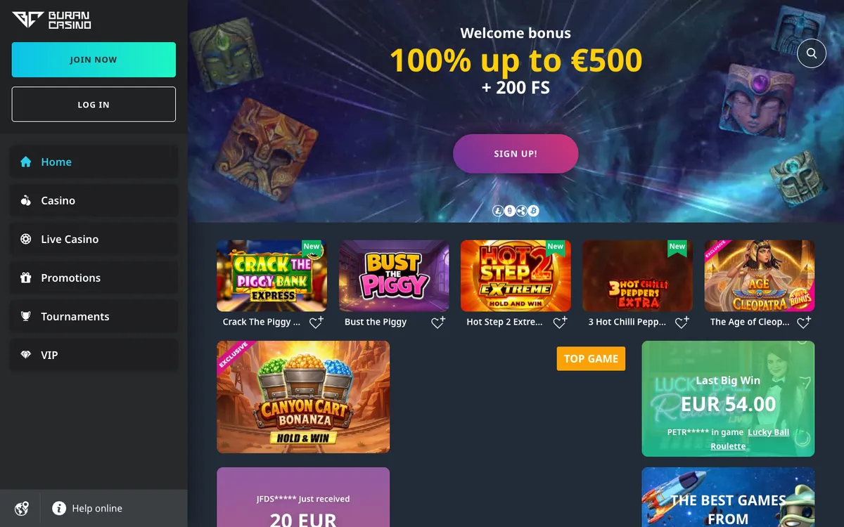 BuranCasino — Home page, captured from South Africa
