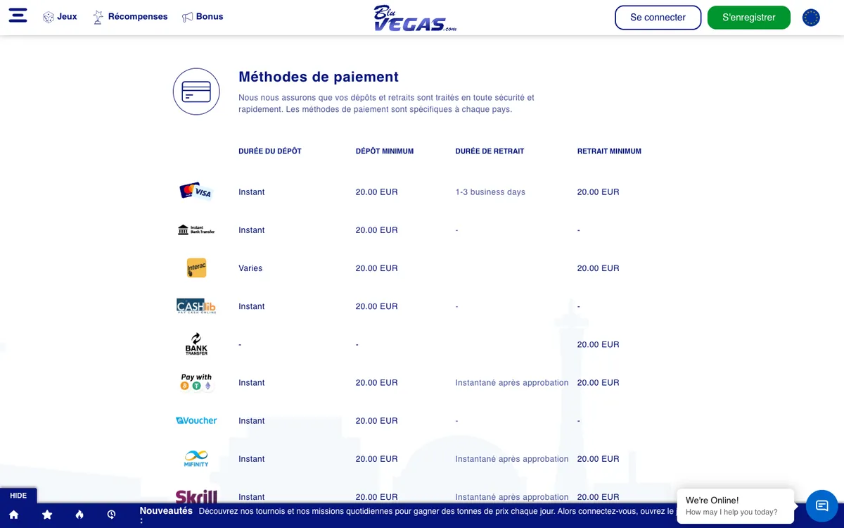 BluVegas Casino — «Платежи», снято из страны Франция