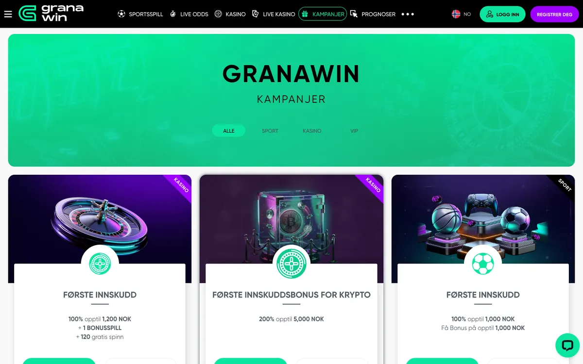 GranaWin Casino — Promotions, captured from Norway
