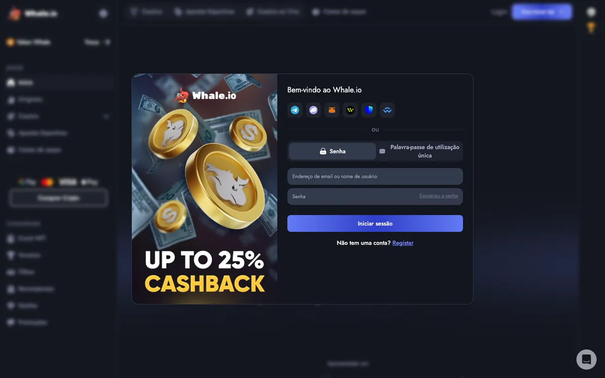 Whale Casino — Sign-up, captured from Brazil