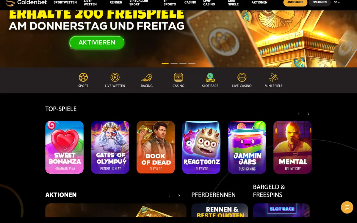 Goldenbet Casino — Home page, captured from Germany