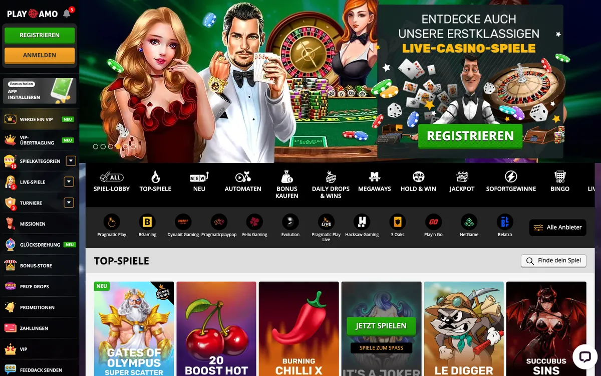 Playamo Casino — «Главная», снято из страны Австрия