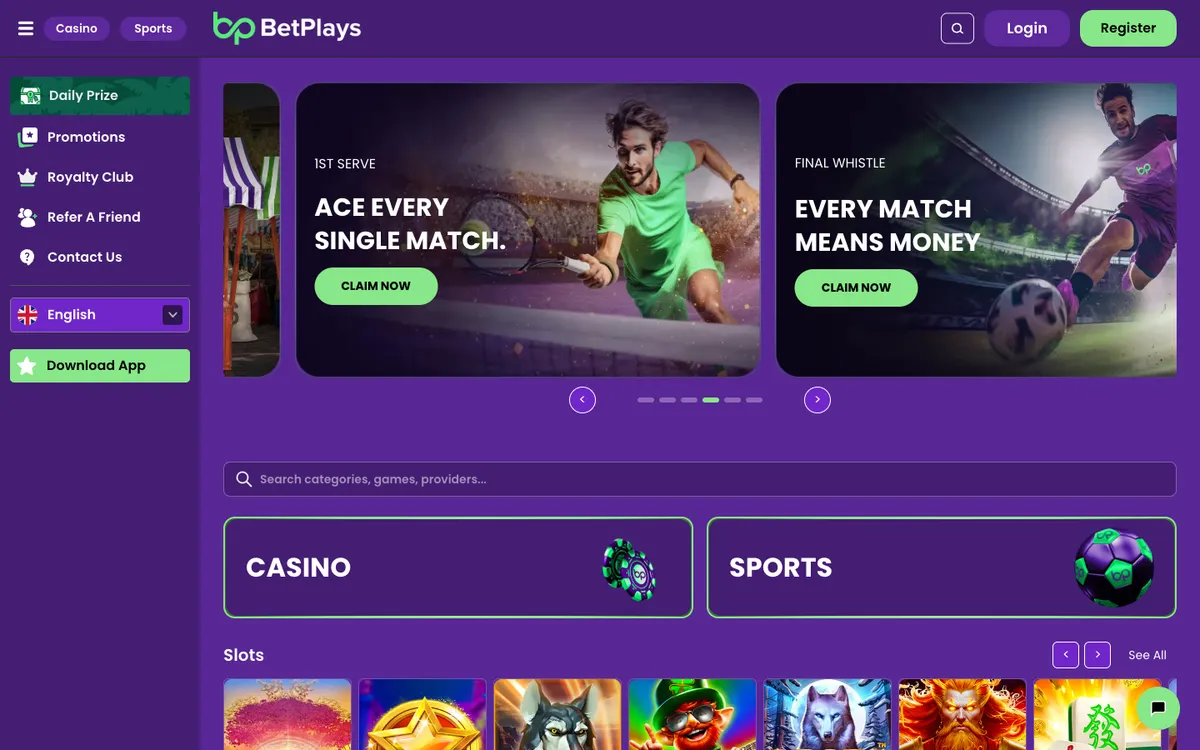 BetPlays Casino — «Главная», снято из страны Норвегия