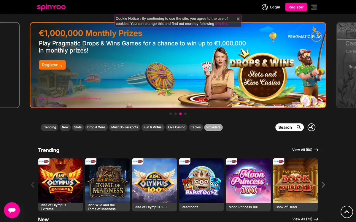 SpinYoo Casino — «Главная», снято из страны Норвегия