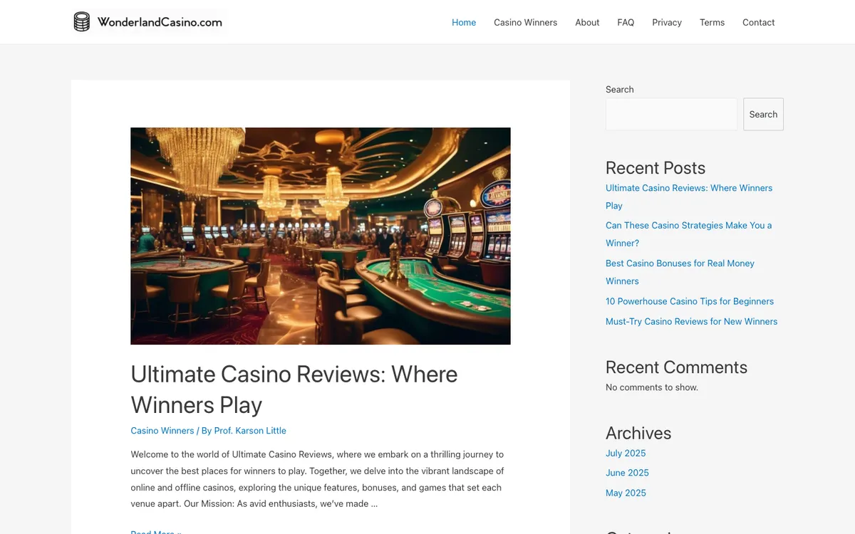 Wonderland Casino — Home page, captured from Canada