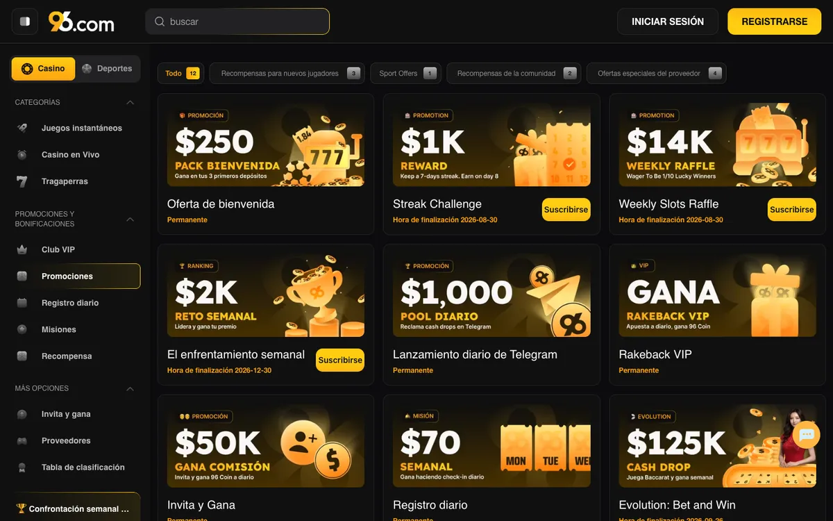 96 Casino — Promotions, captured from Spain