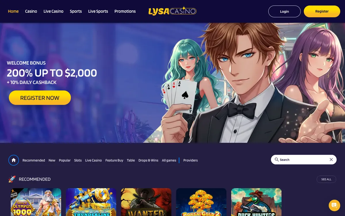 Lysacasino — Home page, captured from New Zealand