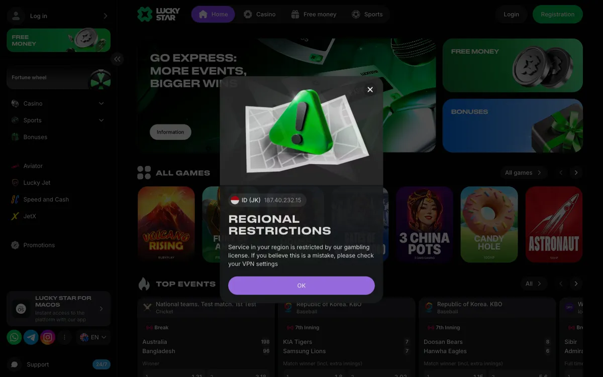 Lucky Star Casino — Promotions, captured from Indonesia