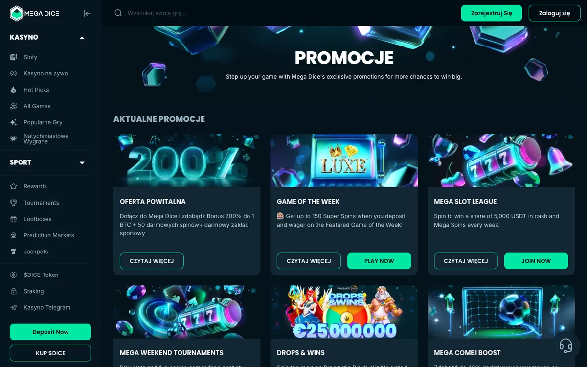 Mega Dice Casino — «Акции», снято из страны Польша