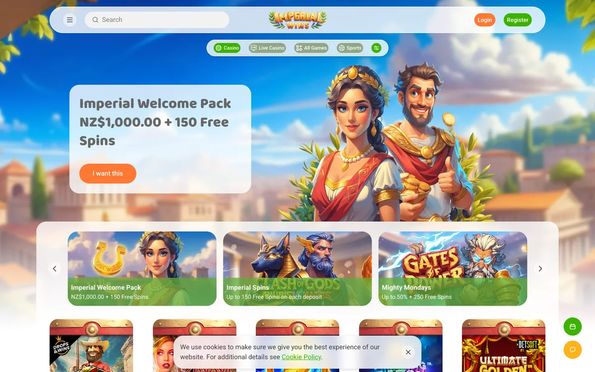 Imperial Wins Casino — Home page, captured from New Zealand