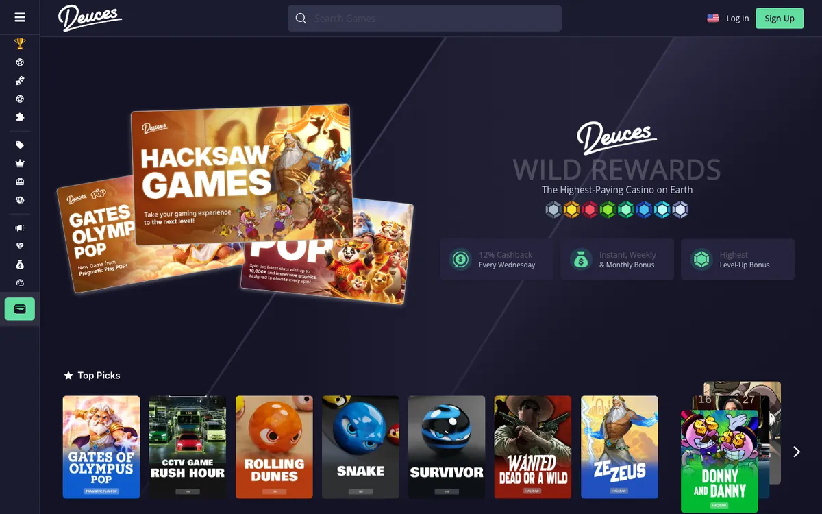 Deuces Casino — Home page, captured from United Arab Emirates